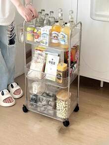 A Transparent 2/3/4/5-Layer Wheeled And Armrest-Equipped Small Trolley, Capable Of Multi-Level Storage And Organization Of Household Items And Miscellaneous Items Such As Snacks And Small Notebooks - Multicolor - View 9