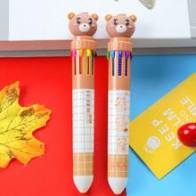 10-In-1 Cute Bear Ballpoint Pen Set, Retractable Plastic Pens, Battery-Free, Multicolor, Suitable For Ages 14+, Daily Writing Tool, Office Supplies, Holiday Party Favors