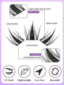 384 PCS Individual Lash Clusters D Curl 8-16mm Mixed DIY Lash Clusters Natural Look&Wispy&Dense&Long-Lasting DIY Eyelash Extension Kit With Bond And Seal&Tweezers For Beginner Use At Home Or On-The-Go For Daily Life&Party&Music Festival - Black - View 3