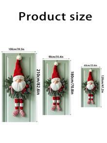1 Decoración navideña de enano festivo para puerta, corona de puerta de poliéster con base a rayas rojas, sin necesidad de electricidad, decoración de pared festiva