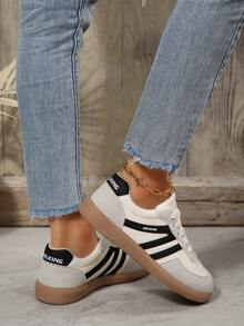 Zapatillas casuales de estilo vintage con cordones y bloque de color de punta redonda para mujer, primavera/otoño 2025