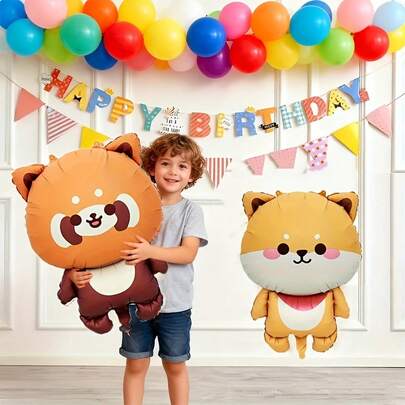 2pcs/Set 3D Panda & Corgi Foil Balloon Set, Corgi & Panda Combo Aluminum Foil Balloons, Suitable For Various Theme Parties, Birthday Gatherings, Indoor/Outdoor, Living Room, Bedroom, Holiday Decor