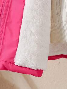 少女休闲连帽羽绒服，带口袋，时尚百搭，适合上学/日常穿着，秋冬季 - 玫紅色 - 查看 6