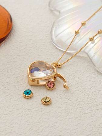 1pc Fashion DIY Exquisite Love Album Box Necklace With December Birthstone, Can Be Freely Matched With Necklace, Electroplated 18k Gold, Showcasing Women's Unique Charm, Suitable For Women's Daily Leisure, Social And Banquet Dressing, Music Festivals, Can Be Worn As Amulet, Women's Accessory Necklace, Women's Jewelry Necklace. Can Be Given As A Gift To Mothers, Wives, And Girlfriends.
