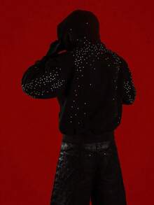 Y2K Harajuku Women's Zip Up Jacket With Star Print Pattern Hip-Hop Style Short Zip Hoodie Gothic Black Jacket Unisex - 黑色 - 查看 3