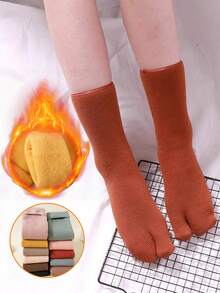 5双两趾袜，厚实保暖袜，中筒袜，男女通用，适合日常穿着、派对、表演和礼物 - 彩色 - 查看 2