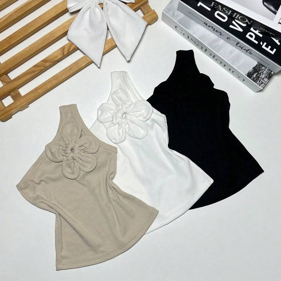 Flower Blouse For Girls, Blogger, Mini Diva Summer - Kit 3 Blanco/Negro/Nude - Ver 1