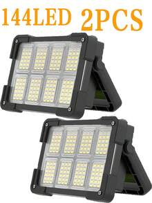 1/2 piezas Luces solares para exteriores, 144 LED Iluminación para exteriores Lámpara de camping, Luz de Luz nocturna, Lámpara de trabajo de emergencia para exteriores, Batería de alta capacidad de 3*1200mAh Lámpara portátil de reparación, Banco de energía portátil con carga USB inversa, 4 modos de iluminación Luces de emergencia rojas y azules, Linterna portátil resistente al agua y muy brillante de plástico resistente, Disponible en naranja/gris/negro, Adecuado para cortes de energía, situaciones de emergencia