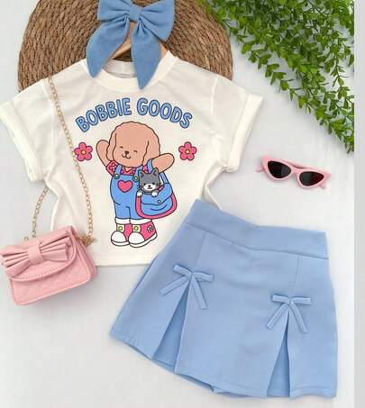 Short saia com apliques de gravatas pra meninas