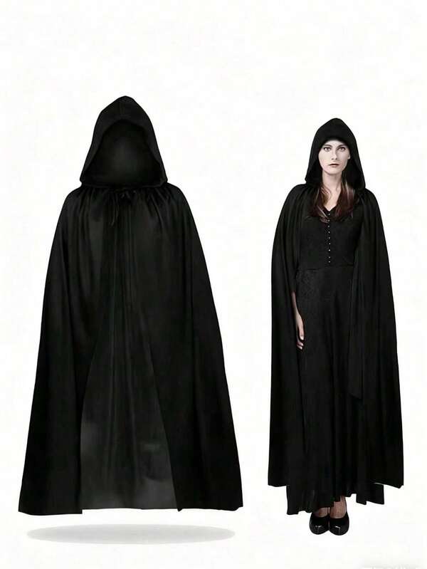 1 pièce Cape noire à capuche pour hommes et femmes - Costume d'Halloween de cape noire - Costume de vampire ou de sorcière convaincant - Cape à capuche longue convenant comme cape de vampire, cape de magicien, cape de cosplay pour adulte, convient pour une fête d'Halloween