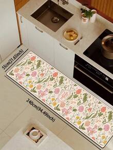 1pc Soft Rubber Kitchen Mat, 3.5mm Thick Kitchen Rug, Retro Floral Style Absorbent Kitchen Mat Large Carpet, Can Be Self-Cut To Fit Kitchen Size, Surface Fabric Material, Middle Sponge Layer, Bottom Rubber Layer, Suitable For Kitchen Rugs, Kitchen Decor, Wedding Decor, Home Decor, Bathroom Mat, Entryway Mat, Laundry Room Mat, Hallway Carpet, Living Room Mat, Etc. - Multicolor - View 18
