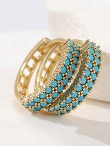 1 par de pendientes vintage de lujo con diseño geométrico - dorado con turquesa sintética, adecuado para bodas, fiestas y uso diario, regalo de cumpleaños y festividades, pendientes vintage, joyería de boda, estilo clásico, duradero