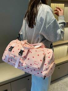 Corduroy Luggage Bag, Strawberry Travel Bag For Girls, Lightweight Handbag Shoulder Bag, Multifunctional Sports Gym Bag