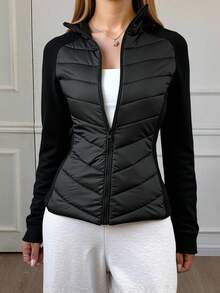 Livesso 女式立领修身夹棉大衣 冬季 - 黑色 - 查看 3