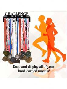 1 pieza, 30cm x 10,5cm Soporte de medalla de metal - Capacidad para 60 medallas, Estante de pared para exhibición con instalación fácil para maratón, carrera, fútbol, softball, premios y cintas, regalo de Navidad