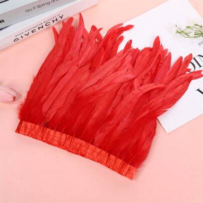 1pc 1yd Feather Strip Rooster Tail Feather 25-30cm Fabric Tape DIY Colorful Skirt Decorative Fabric Edge Clothing Accessories Feather Fabric Edge