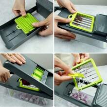 HOMEFINESSE 16-In-1 Multifunctional Vegetable Chopper With 8 Blades Portable Stainless Steel Cutter For Salad Garlic & More Kitchen Gadgets Cooking Kitchenware Cutting Green Utensils Watermelon Cutting Tool Chicken Shredder Slicer Kitchen Accessories