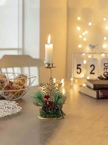 1 pieza Soporte de vela de hierro dorado, decoración para exhibición en ventana, árbol de Navidad, piña, decoración de ambiente, soporte de vela, reno, copo de nieve, ornamento de mesa con estrella