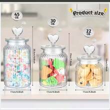 وعاء حلوى شفاف بشكل قلب 22 أونصة/32 أونصة/45 أونصة مع غطاء، وعاء تخزين زجاجي للبسكويت، وعاء زجاجي لديكور المطبخ