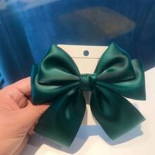 Elegant Polyester Bow Hair Clip With Secure Spring Clasp - Mature Style Hair Accessory For Teens And Adults, Suitable For Various Hairstyles And All Occasions - màu xanh lá - Xem 2