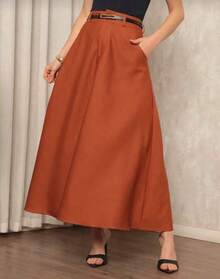 Women's Long Round Skirt Tailoring Evangelical Fashion Casual Basic Winter High Waist Elegant - 亮橙色 - 查看 1