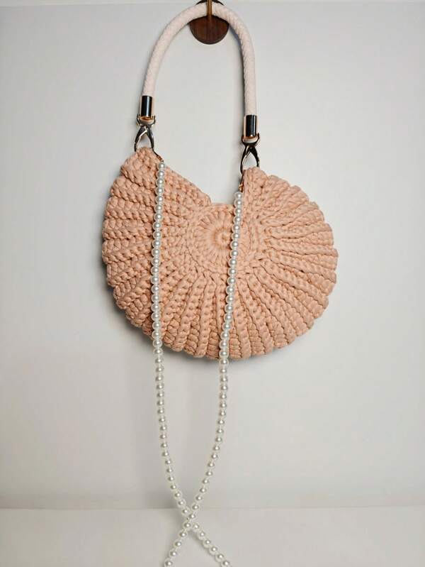 New Style Handwoven Handmade Fashionable And Simple Seashell Shell Handbag Dusty Pink Color