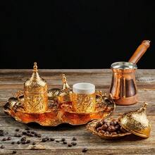 2023 Turkish Greek Arabic Coffee Full Set With Cups Saucers Lids Sugar Bowl Tray And Copper Coffee Pot 12 Pcs