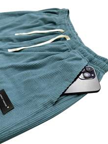 Women's Corduroy Drawstring Waist Pants, Dual Side & Buttock Pockets, Solid Color Versatile, Suitable For Casual Daily Wear And Outdoor Sports - 藍色 - 查看 5