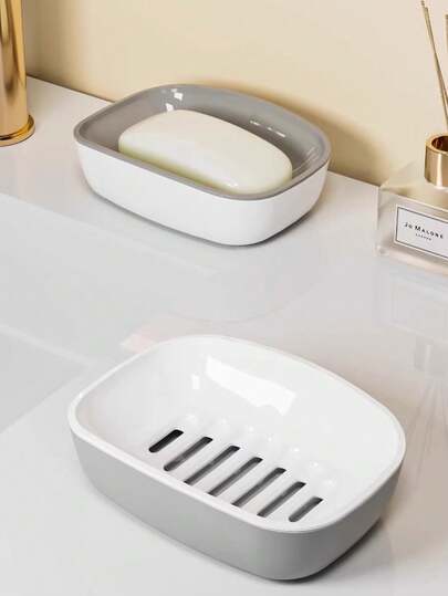 1 علبة صابون مزدوجة الطبقات - رف تخزين للحمام في المنزل
