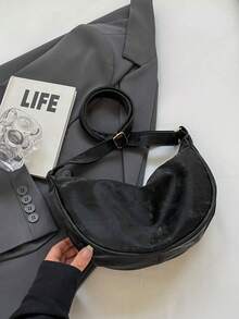 Large Capacity Versatile Casual Niche Design Minimalist Solid Color Zipper Shoulder Crossbody Saddle Bag, Commuter Dumpling Bag - Multicolor - View 3