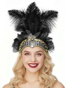 1 pieza Diadema de fascinador de Halloween con plumas, tocado de plumas y lentejuelas para mujer para carnaval, fiesta de disfraces, Cosplay, Vegas Showgirl, accesorios de Halloween, bufanda de invierno cálida, diademas para el cabello, bandanas de invierno, accesorios para el cabello de mujer