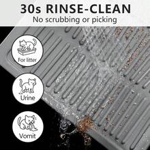 Large Cat Litter Mat: Smooth Silicone Raised Grooves Reduce Tracking Pee Vomit Soft Stool 30s RinseClean Scrub Soft On Paws For Senior And MultiCat Homes - 大號32x21英寸 - 查看 2