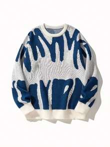 Manfinity Hypemode Men's Color-Block Button-Up Long Sleeve Cardigan Sweater Mens Clothes - Crew Neck Blue and White - View 1