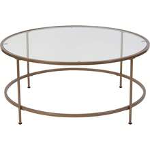 Astoria Collection - Mesa de Centro Redonda de Vidrio Transparente, Marco Dorado Cepillado - Astoria - Ver 1
