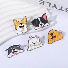 4pcs/Set Cute Animal Brooches, Versatile Dog Corgi, Cat, Husky Metal Badges In Korean/Japanese Style