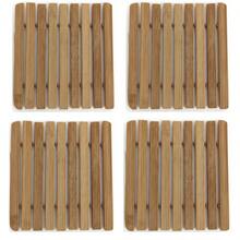 Set Of 4 Slatted Table Rests, Square Bamboo Pot Holders, 100% Wood - 4 Đơn vị - Xem 8