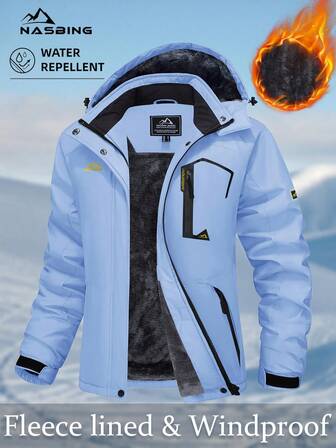 NASBING Women's Winter Skiing Jacket Water Resistant Windproof Thermal Lined Hooded Thermal Winter Clothes Windbreaker Hiking Skiing Camping Mountaining Coat,Skiing