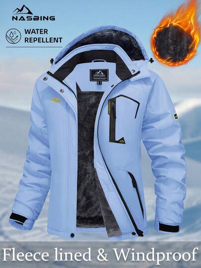 NASBING 女士冬季滑雪夹克 防水防风保暖连帽保暖冬装 防风衣 徒步滑雪露营登山外套