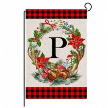1pc, Christmas Family Monogram Last Name Monogram Letter Garden Flag 12x18 Inch Double Sided, Christmas Decorations For Winter Holiday Farmhouse Rustic Pasture Porch Decoration(ONLY FLAG)