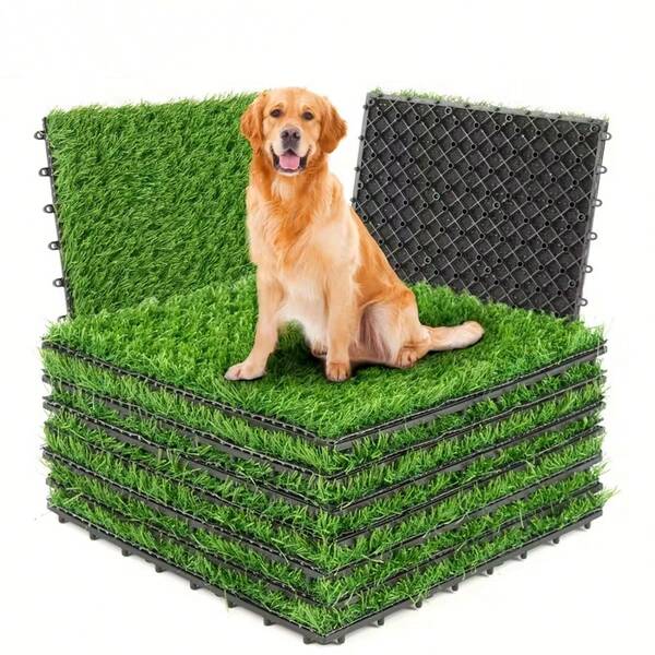 10pcs Interlocking Artificial Grass Tiles For Patio, Balcony, Backyard, Artificial Turf Floor, 12"X12"