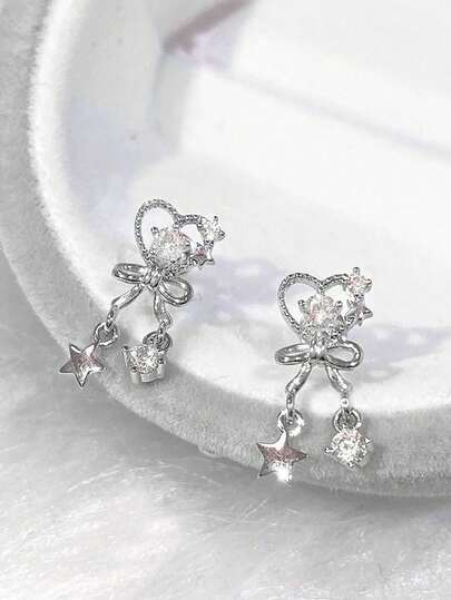 1pc Love Tassel Titanium Steel Ear Studs, Sparkling Diamond Spiral Ear Studs, Anti Allergy, Sweet And Cool, Niche Design Earrings,Ladies' Daily Party Accessories, Fashionable Jewelry, Best Friend Gifts