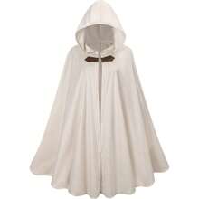 Men Hooded, Adult Medieval Renaissance Costume With Hood, Velvet Cape Halloween Dress - 51.18''+圓領白色 - 查看 2