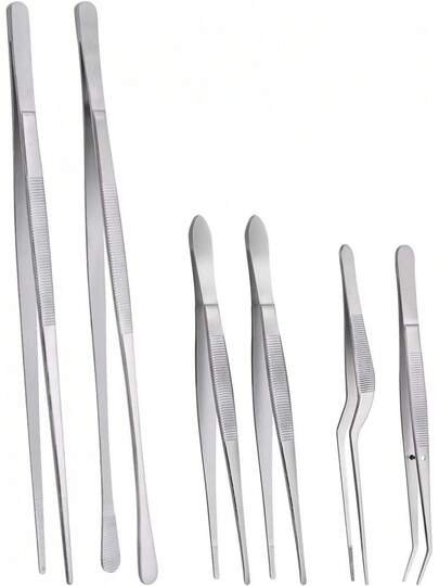 Pinzas de cocina profesionales largas con puntas redondas y curvas para agarrar y manipular alimentos