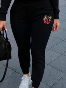 Conjunto de pants  Sudadera y pantalón  Felpa suave  Cuello redondo Estilo cómodo  Conjunto deportivo - Negro - Ver 3