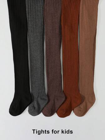 5 st. enfärgade vertikalt randiga leggings för flickor, lämpliga för alla årstider, vardagsbruk