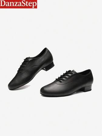 Men's Black Matte Leather Ballroom Standard Dance Shoes 1" Heel For Waltz,Foxtrot,Tango,Viennese Waltz