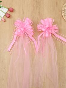 5pcs Pink Wedding Chair Back Decoration Bands, Elegant Organza Bows, Birthday, Wedding, Bridal Shower, Baby Shower, Family Gathering, Holiday Aisle Chair Back Decoration, 2026 Wedding Party Decoration Supplies, Anniversary Indoor/Outdoor Decoration, Reception Decoration, Home Decoration, Wedding Supplies, Wedding Decoration, Baby Shower, Birthday, Wedding Party Gauze Chair Back Decoration Bands, Chair Back Bows, Wedding Party Favors - Pink - View 6