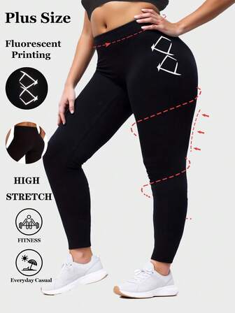 Svarta leggings i plusstorlek för kvinnor, varma och bekväma för hemmet, reflekterande geometriskt tryck, mjuka och stretchiga, mångsidiga, avslappnade slim fit-byxor med 7/8-längd för utomhusbruk, fitness, löpning, yoga