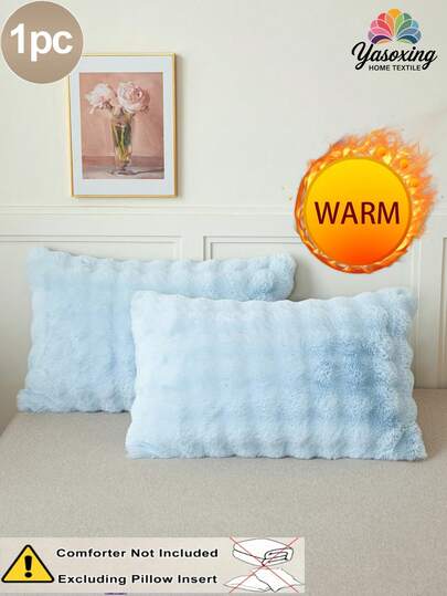 1pc Sky Blue Faux Rabbit Fur Pillowcase Cushion Cover Without Filler, Decorative Modern Flannelette Fuzzy Plush Throw Pillow Cover Zipper Closure For Bedding Pillow Cover Warm ,Home, For Sofa, Living Room
