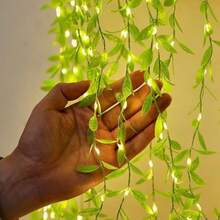 1pc Green Willow Fairy Lamp - Battery Powered LED Vine Wreath With Soft Glow Bulbs, Ideal For Room, Bedroom, Wedding, Party, Holiday And Festival Decoration | Gentle Glow Lights | Durable Plastic, Christmas Lights - 彩色 - 查看 2